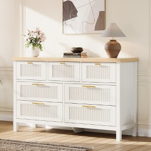 Fluted Dresser for Bedroom with 7 Drawers, 47.4'' Wide Chest of Drawers with Large Clothes Storage Cabinet - 1 of 4