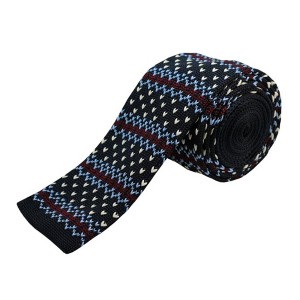 TheDapperTie Men's Navy Blue And Burgundy Stripe Knit 2.5 Inch Wide And 58 Inch Long Necktie - 1 of 3