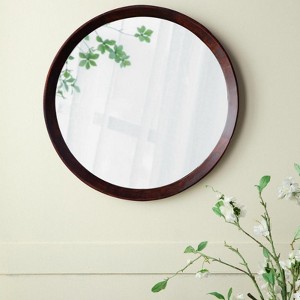 FONTOI 20 Inch Round Transitional Decor Style Mango Wood Wall Mirror Modern Accent Mirror for Bathroom Entryway or Living Room, Dark Brown - 1 of 4