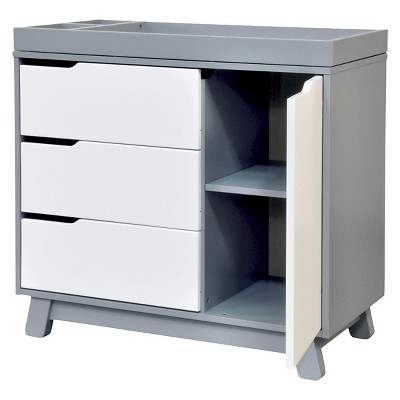 Gray and White 3-Drawer Changer Dresser with Removable Tray