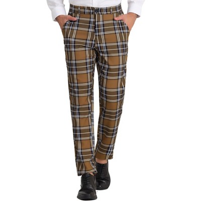 Lars Amadeus Men's Plaid Slacks Regular Fit Flat Front Work Prom Dress Pants  Brown 32 : Target