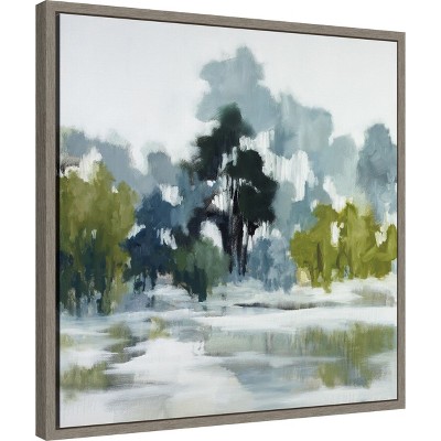 Pond Reflections Blue and Green Canvas Wall Art 22 x 22