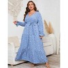 Plus Size Women's V Neck Long Sleeve Maxi Dress with Belt Flowy Elegant Floor Length Dress - 2 of 4