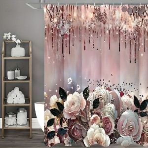 Paaaawaters 1-Piece Sparkling Pink Rose Shower Curtain Set - Elegant, Waterproof Bathroom Decor with 12 Easy-Glide Hooks - 1 of 4