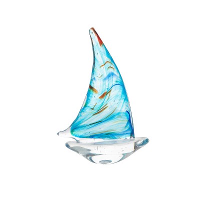 Beachcombers 7" Marbled Sail Sailboat Glass Figurine Coastal Beach House Decor