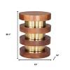 HomeRoots 20" Brown and Gold Solid Wood and Iron Round Pedestal End Table - 3 of 4