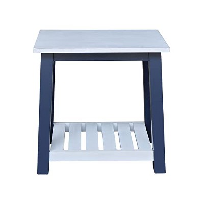 Surrey Solid Wood Rectangular End Table with Shelf - Antiqued Blue