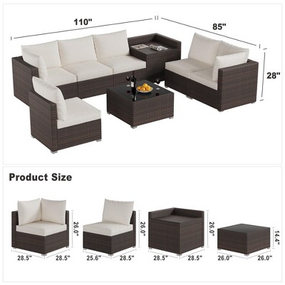 Whizmax 8-Piece Brown Wicker Rattan Outdoor Patio Set with Glass Table and Storage