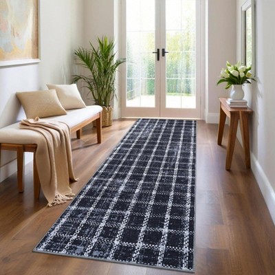 Runner Rug Washable Non Slip Kitchen Rugs Geometric Checkered Print ， Modern Throw Carpet for Home Office