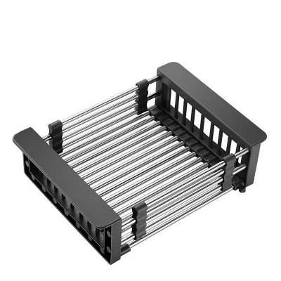 LunaLulinlk Extendable Dish Drying Rack, Over the Sink Drying Rack, Kitchen Drainage Tray and Fruit Drain Rustproof Stainless Steel-Black