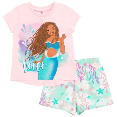 Disney Classics Princess Lilo & Stitch Winnie the Pooh Floral Girls T-Shirt and Chambray Shorts Outfit Set Toddler