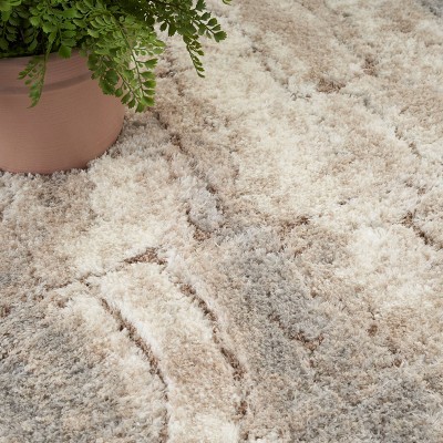 Ivory and Beige Abstract Shag Rug 4' x 6' Synthetic
