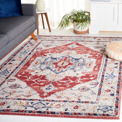 Ivory and Rust Synthetic Rectangular Area Rug, 5'3" x 7'6"