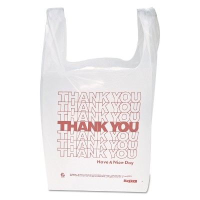 Inteplast Group "Thank You" Handled T-Shirt Bags 11 1/2 x 21 Polyethylene White 900/Carton THW1VAL