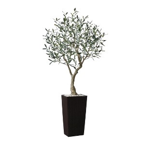 DR.Planzen UV Resistant 6-7FT Artificial Olive Tree with White/Brown Tall Planter - Faux Plants with three branches for Indoor/Outdoor for Home Decor - 1 of 4