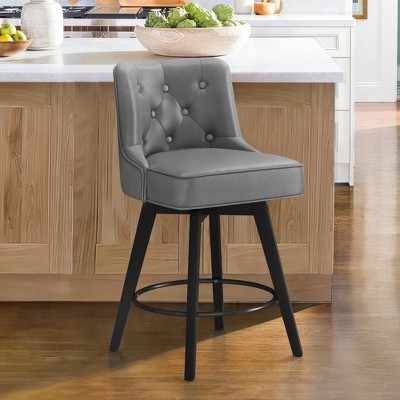 Arceso 26" Swivel Counter Height Bar Stools, Modern Bar Stools with Back and Metal Round Footrest, Faux Leather Upholstered Barstools, Dark Gray