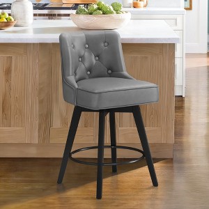 Arceso 26" Swivel Counter Height Bar Stools, Modern Bar Stools with Back and Metal Round Footrest, Solid Wood Legs, Linen Fabric Upholstered Barstools - 1 of 4