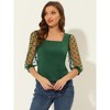 INSPIRE CHIC Women's Retro Square Neck Slim Fit Semi Sheer 3/4 Mesh Sleeve Top - 2 of 4