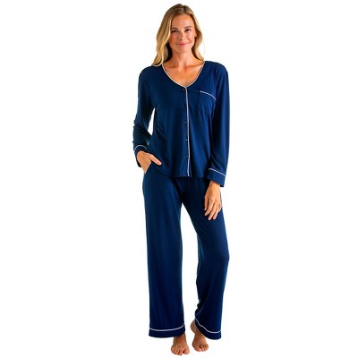 Softies Women's Ankle Pj Set With Contrast Piping Xxx Large Navy Blue ...
