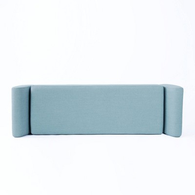 French Blue Upholstered Storage Bench with Wood Legs