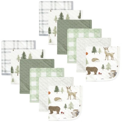 Image of Hudson Baby Infant Boy Quilted Cotton Washcloths, Forest Animals, One Size