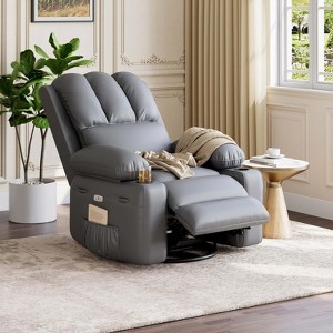 Oversized 27" Power Recliner Chair with Heat and Massage - 360° Swivel Faux Leather Rocking Chair for Adults with Cup Holder - 1 of 4