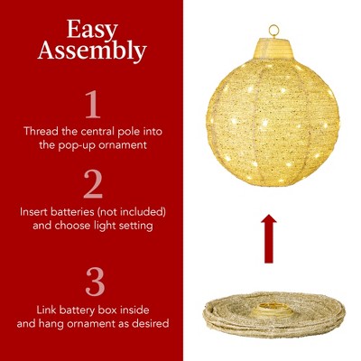 Gold LED Hanging Christmas Ornaments Set with 8 Light Functions