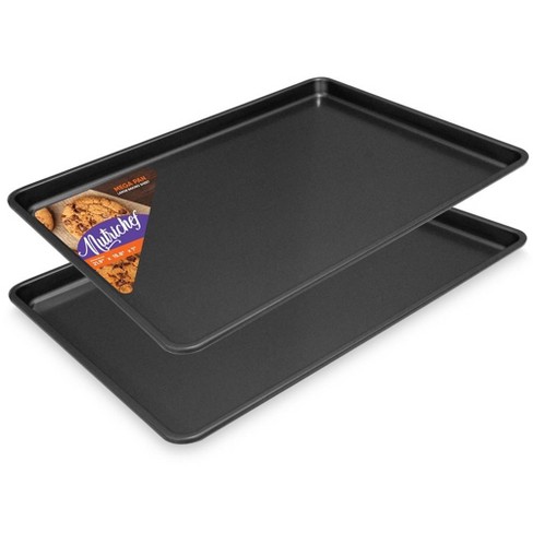 2-Piece Black Steel Nonstick Large and Medium Baking Cookie Sheet Set w/Silicone Handles