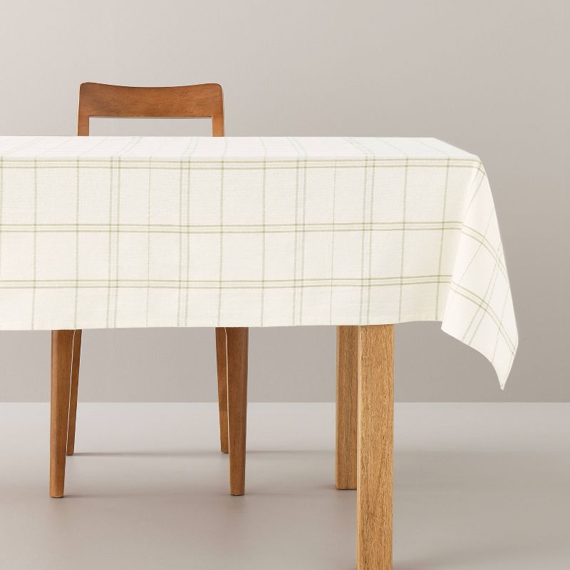 Tri-Stripe Plaid Rectangular Tablecloth Light Green/Natural - Hearth & Hand™ with Magnolia, 1 of 5