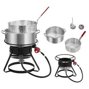 11QT Outdoor Fish Fryer Pot with 6.7QT Strainer Basket, 58,000 BTU Aluminum Propane Deep Fryer Pot for Seafood & Fries - 1 of 4
