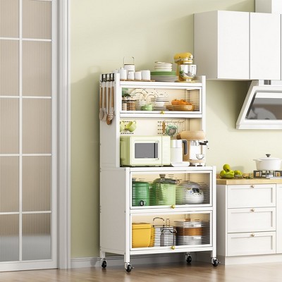5 Tier Kitchen Bakers Rack with Wheels, Microwave Stand with Storage, Kitchen Utility Storage Shelf with Cabinet for Kitchen Office