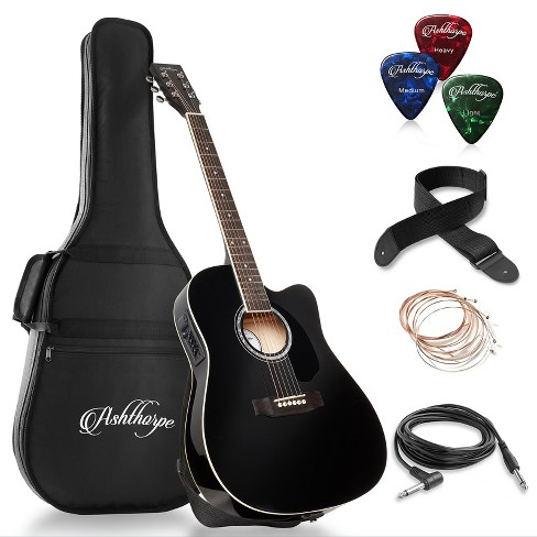 Full Size Thinline Acoustic Electric Guitar with Free Gig Bag Case & Picks  Natural Right Handed