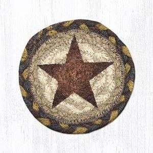 Earth Rugs Gold Star Printed Coaster – 5"x5" Hand-Braided Jute with Country Primitive Americana Star Design - 1 of 3