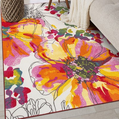 Multicolor Floral Tufted Synthetic Round Area Rug