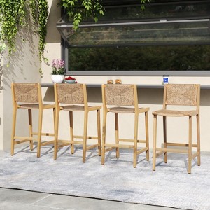 Christopher Knight Home Karolyn Outdoor Rustic Acacia Wood and Rattan Armless Bar Stools (Set of 4) - 1 of 4