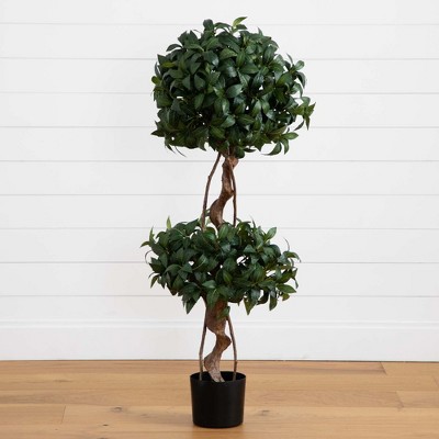 Elegant 4' Sweet Bay Double Ball Silk Topiary in Rustic Pot