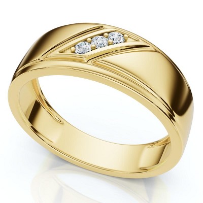 Pompeii3 1/16Ct TW Three Stone Men's Brushed Diamond Lab Created Wedding Ring in 14k Gold