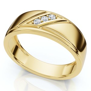 Pompeii3 1/16Ct TW Three Stone Men's Brushed Diamond Lab Created Wedding Ring in 14k Gold - 1 of 4