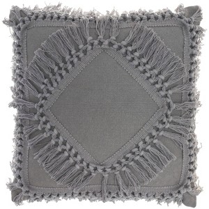 18"x18" Diamond Square Throw Pillow with Fringe Charcoal - Nicole Curtis - 1 of 4