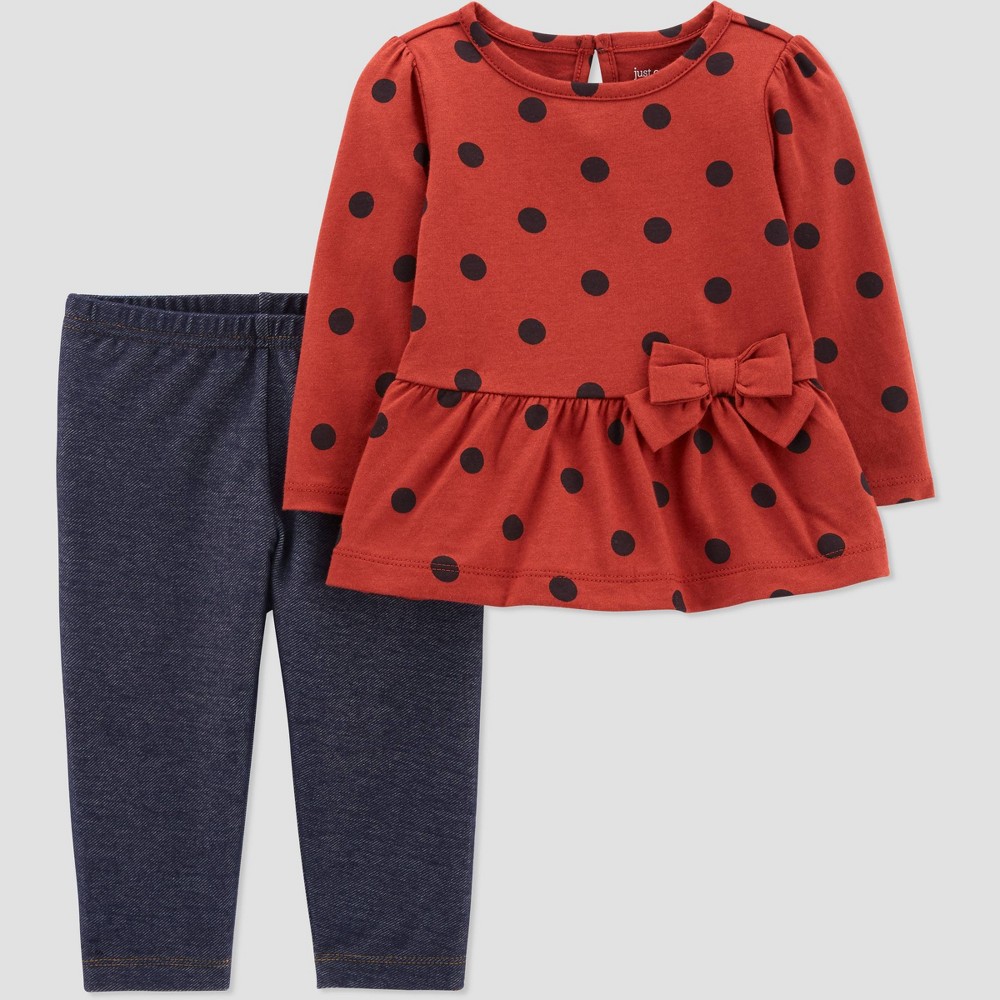 Size 18 M Baby Girls' 2pc Dot Top & Bottom Set - Just One You made by carter's Brown 18M