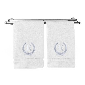 BC BARE COTTON Monogrammed Hand Towel, 100% Turkish Cotton - Set of 2 - White - Silver Wreath - 1 of 1