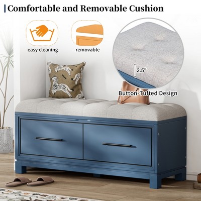 ORRD Shoe Storage Bench with Removable Cushion & Hidden Compartment, Entryway Bench for Hallway, Living Room Organization（White）