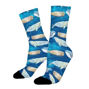 Whale Women Printed Crew Socks Funny Funky Socks Soft Polyester Novelty Gifts for Artists Men - 1 of 1