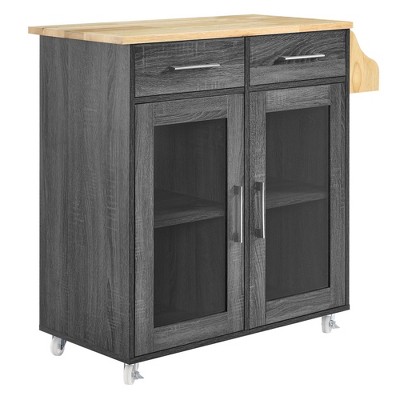 Modway Cuisine Kitchen Cart – Rolling Storage Island with Shelves, Drawer, and Towel Rack