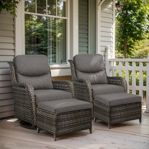POCASSY 4 Piece Patio Furniture Set with Swivel Chairs and Ottomans, High Back Deep Seat Cushioned Wicker Swivel Patio Chairs Set of 2 with Ottoman - 1 of 4