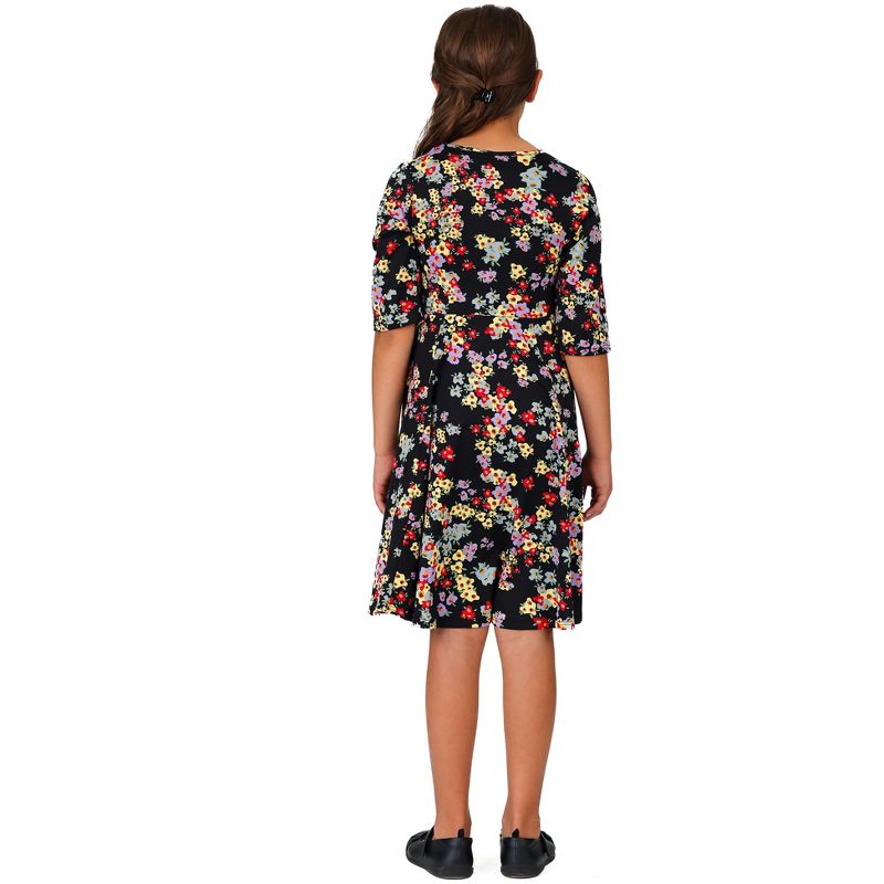 24seven Comfort Apparel Knee Length Floral Print Fit and Flare Girls Dress, 3 of 6