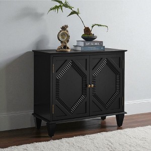 33.6" Retro Wooden Sideboard Buffet Cabinet with Geometric Accent, Small Storage Credenza Console for Living Room, Entryway, Dining Room, Kitchen - 1 of 4
