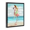 Stupell Industries Beach Woman Riding Pink Flamingo Floating Frame Canvas Art, Black, 17" x 21" - 2 of 4