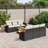 vidaXL 7 Piece Patio Sofa Set with Cushions Black Poly Rattan - Black and Cream - 2 of 4