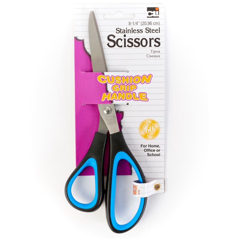 Charles Leonard Stainless Steel Scissors with Cushion Grip Handle, 8-1/4" Straight, Blue/Black, 1 of 2